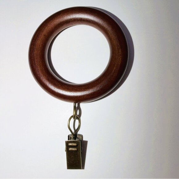 Curtain Pole Rings (Walnut)& Clips Set of 14 Wood Rings Fit up to 2" Pole - Picture 2 of 4